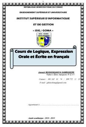 Cours De Logique Expression Orale Et écrite En Français - 